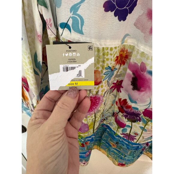 New John Mark Womens Medium Hummingbird Floral Lagenlook Button-Up Shirt Artsy - Picture 12 of 14